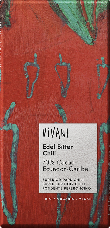Bio čokoláda Vivani hořká EdG chili 100g      